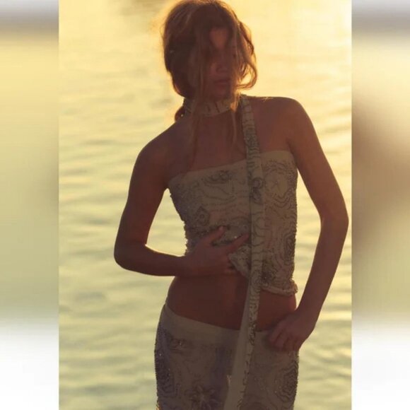 ZARA BEADED TULLE FOULARD TOP - Picture 4 of 12